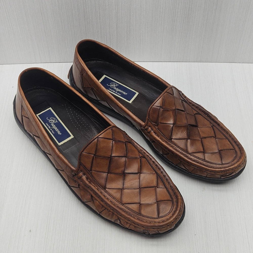 Cole Haan Bragano Italian Leather Woven‎ Loafers Mens 10.5 M Brown Dress Shoes